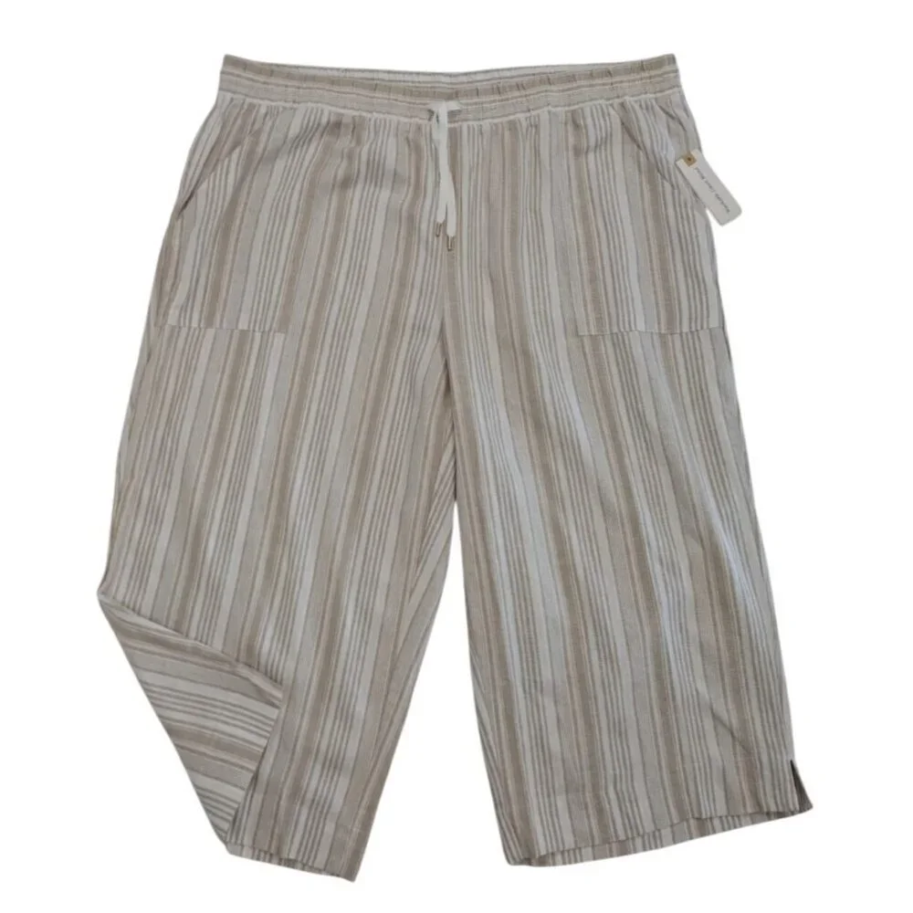 Land N Sea Women's Beige & White Striped Linen Blend Shorts, Size 3X, NWT